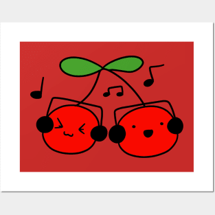 Cherries with Headphones Posters and Art